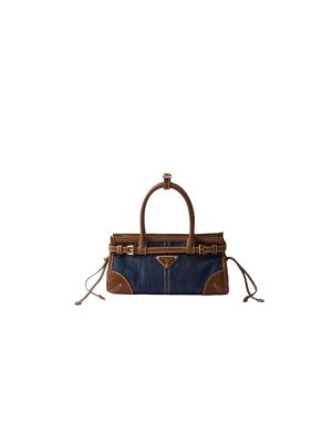 Prada Bonnie small linen and leather handbag(HIGH-END GRADE)
